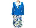 St. John Lovely Blue And Green Toned Knit And Silk Floral Three Piece Ensemble