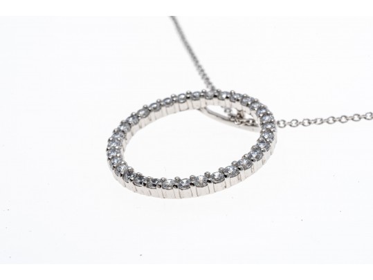Sterling Silver Fun Contemporary CZ Circle Pendant, With Chain