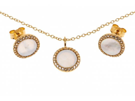 Sterling Necklace And Earrings Set With Mother Of Pearl And Topaz