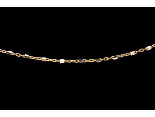14k Yellow Gold Chain And Faceted White Gold Link Necklace