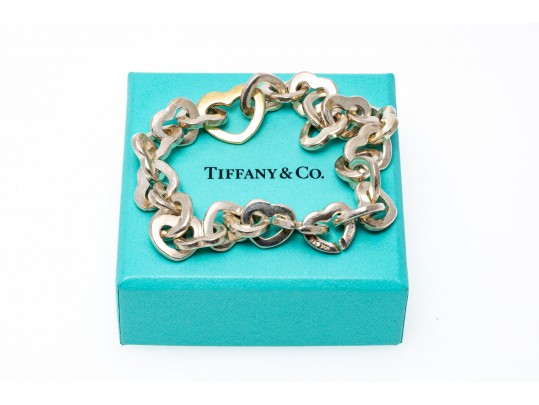Tiffany & Co. Sterling Silver And 18kyg Open Heart Link Bracelet, With Outer Box