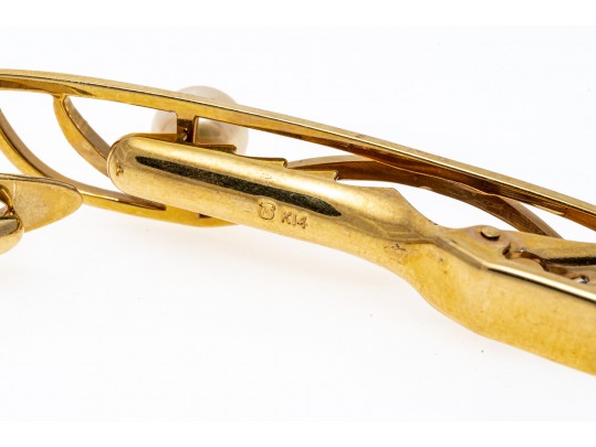 Mikimoto 14k Yellow Gold Cultured Pearl Cufflinks Set With Two Complementary Tie Bars