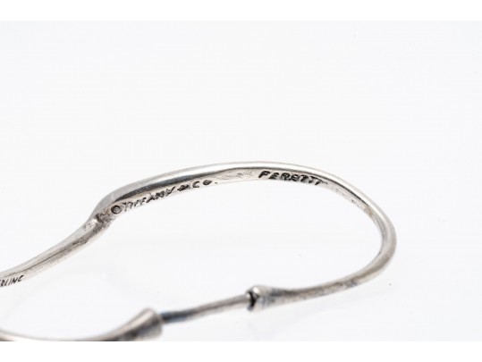 Tiffany And Co. Elsa Peretti Sterling Silver Contemporary Open Heart Hoop Earrings