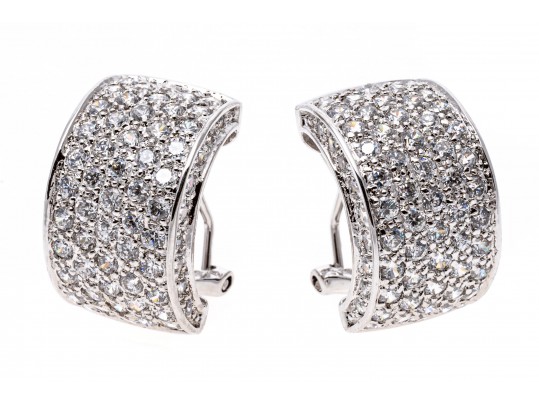 Broad Sterling And White Zirconia J-Hoop Earrings