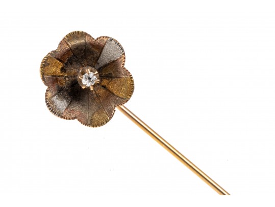 Chearful 14K Diamond And Floral Stick Pin