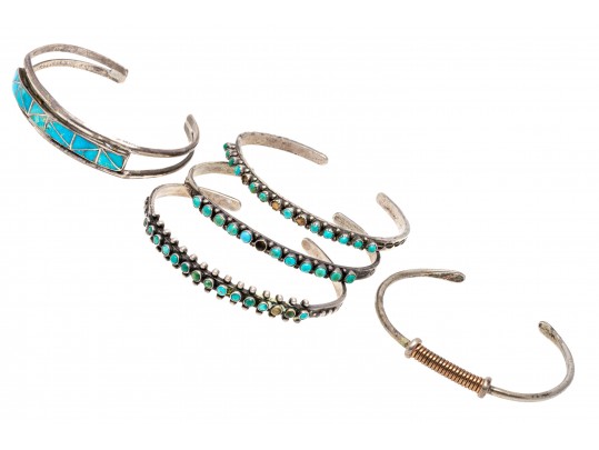 Lot Of Five Assorted Sterling Silver Bracelets, Southwestern Motifs