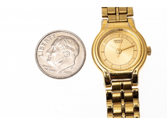 Seiko Ladies Gold Tone Quartz Watch, Champagne Dial, Gold Tone Link Bracelet