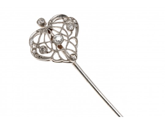 Platinum And Diamond Open Heart Form Stick Pin