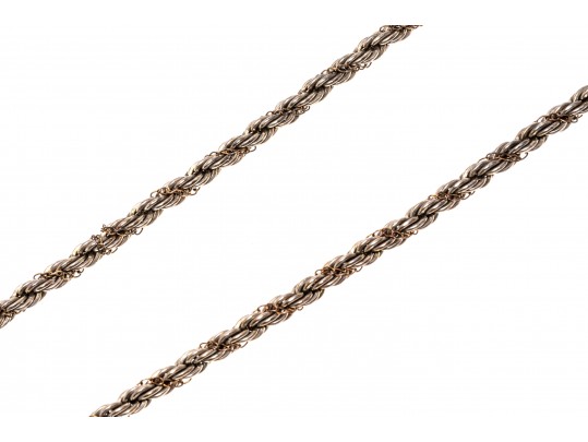 Sterling Silver And 14k Yellow Gold Classic Twisted Rope And Box Chain Necklace