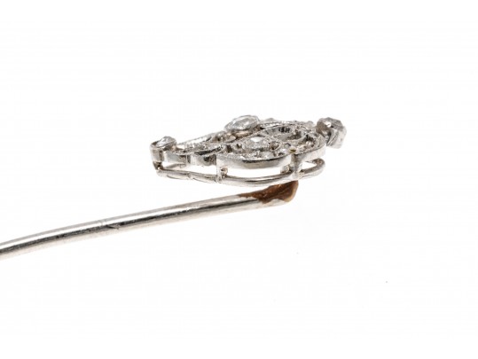 Platinum And Diamond Open Heart Form Stick Pin