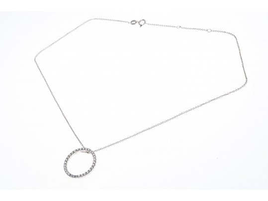 Sterling Silver Fun Contemporary CZ Circle Pendant, With Chain