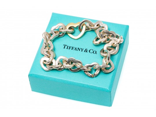 Tiffany & Co. Sterling Silver And 18kyg Open Heart Link Bracelet, With Outer Box