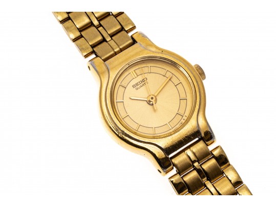 Seiko Ladies Gold Tone Quartz Watch, Champagne Dial, Gold Tone Link Bracelet
