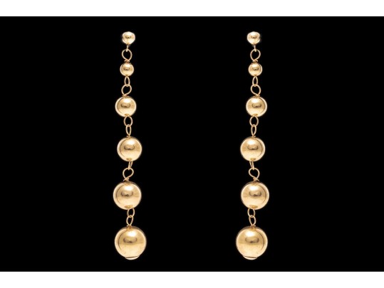 14k Yellow Gold Striking Graduated Gold Bead Drop Pendant Earrings