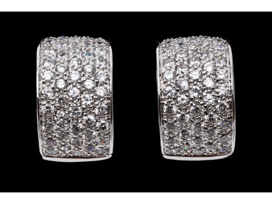 Broad Sterling And White Zirconia J-Hoop Earrings