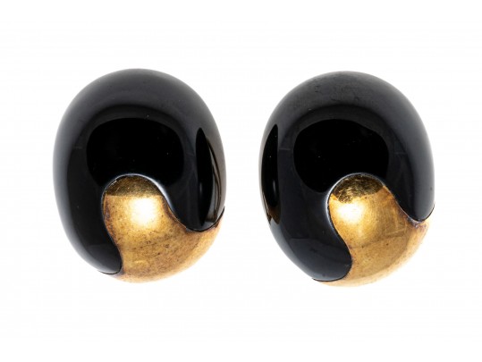 14K And Black Onyx Clip Earrings