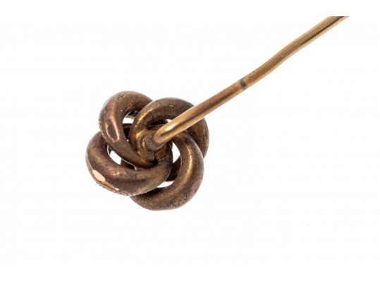 14K And Diamond Concentric Knot Stick Pin With Floral Enamel Design