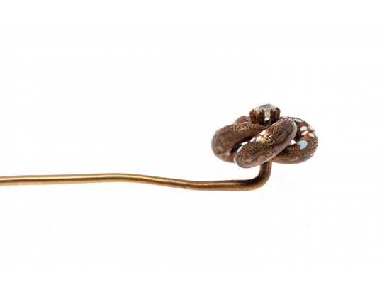 14K And Diamond Concentric Knot Stick Pin With Floral Enamel Design