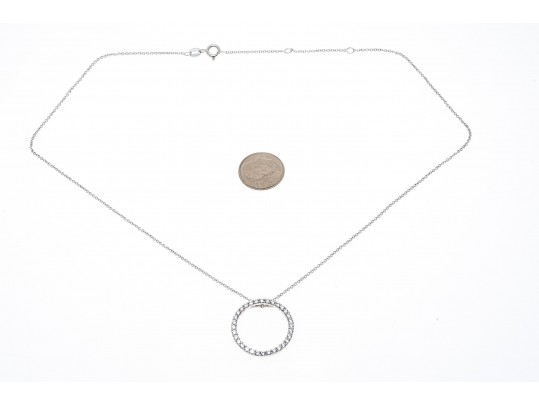 Sterling Silver Fun Contemporary CZ Circle Pendant, With Chain