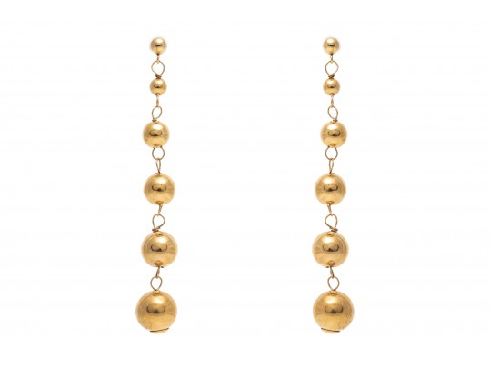 14k Yellow Gold Striking Graduated Gold Bead Drop Pendant Earrings