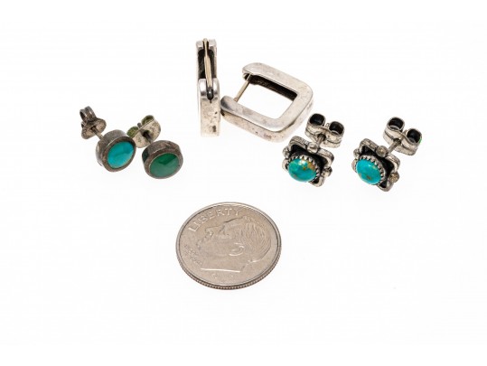 Lot Of Three Assorted Sterling Silver Earrings, Southwestern Motifs