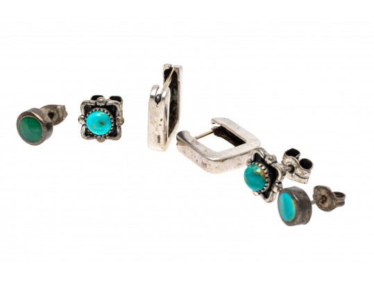 Lot Of Three Assorted Sterling Silver Earrings, Southwestern Motifs