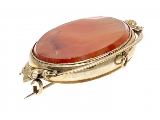 Lot Of Five Vintage And Antique Jewelry Pieces, Including A Victorian Agate Mourners Brooch