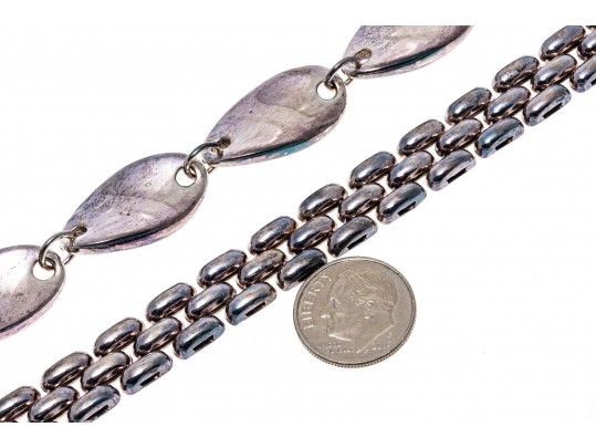 Lot Of Two Contemporary Sterling Silver Link Bracelets