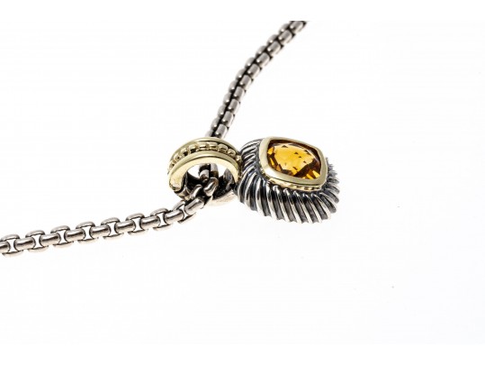 David Yurman Striking Sterling And 14k Citrine Pendant, On A Sterling 32