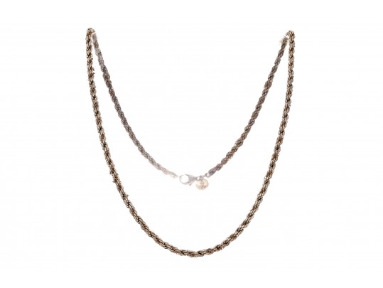 Sterling Silver And 14k Yellow Gold Classic Twisted Rope And Box Chain Necklace