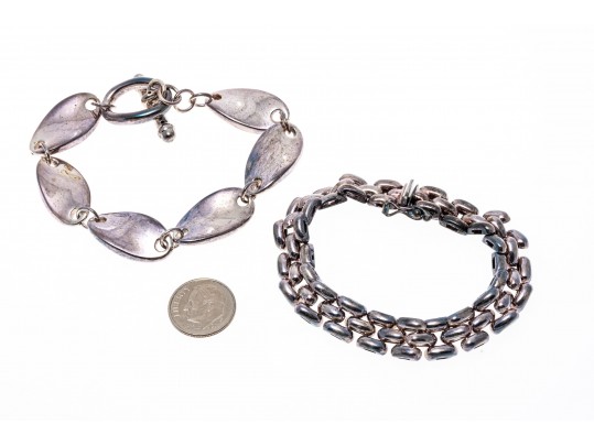 Lot Of Two Contemporary Sterling Silver Link Bracelets