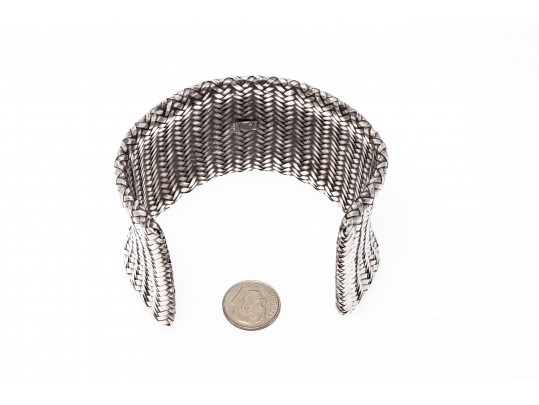 Angela Cummings Fabulous Vintage Sterling Wide Woven Cuff Bracelet, 1985