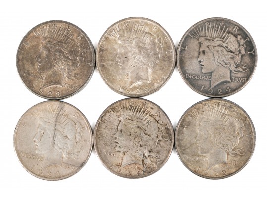 Six American Peace Dollars, Circulated