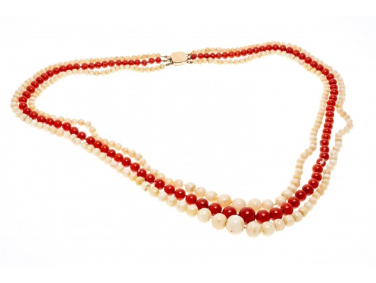 Lot Of Four Strung Beaded Necklaces, Turquoise, Tigers Eye And Coral