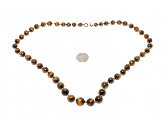 Lot Of Four Strung Beaded Necklaces, Turquoise, Tigers Eye And Coral