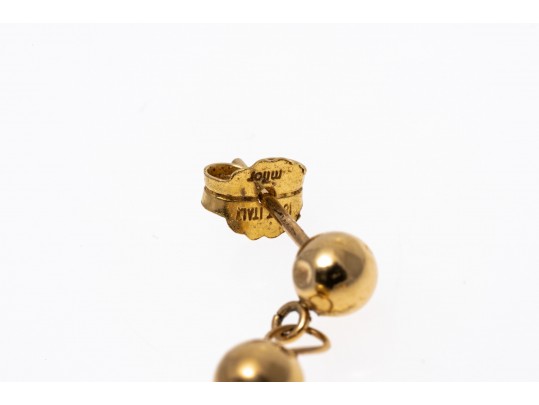 14k Yellow Gold Striking Graduated Gold Bead Drop Pendant Earrings