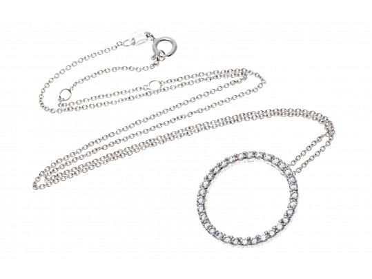 Sterling Silver Fun Contemporary CZ Circle Pendant, With Chain