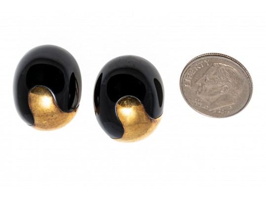 14K And Black Onyx Clip Earrings