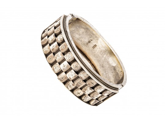 Antique Sterling English Wide Bangle Bracelet