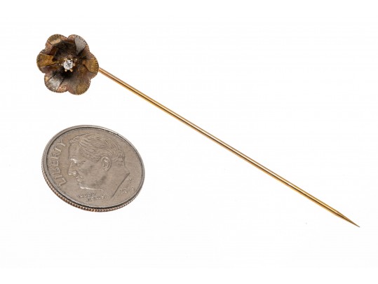 Chearful 14K Diamond And Floral Stick Pin