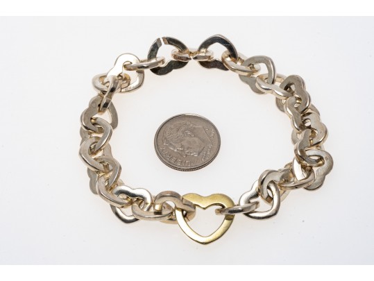 Tiffany & Co. Sterling Silver And 18kyg Open Heart Link Bracelet, With Outer Box