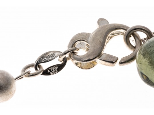 Sterling Silver Beautiful Glass Silver Green Bead Tin Cup Style Necklace