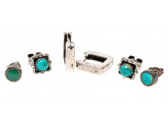 Lot Of Three Assorted Sterling Silver Earrings, Southwestern Motifs
