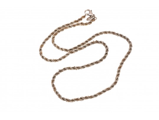 Sterling Silver And 14k Yellow Gold Classic Twisted Rope And Box Chain Necklace