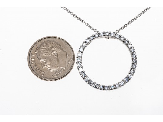 Sterling Silver Fun Contemporary CZ Circle Pendant, With Chain
