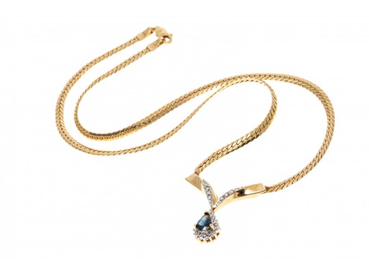 14K Herringbone Chevron Diamond And Sapphire Tasteful Necklace