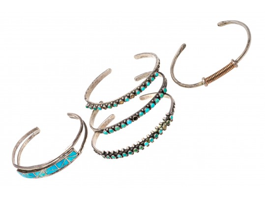 Lot Of Five Assorted Sterling Silver Bracelets, Southwestern Motifs