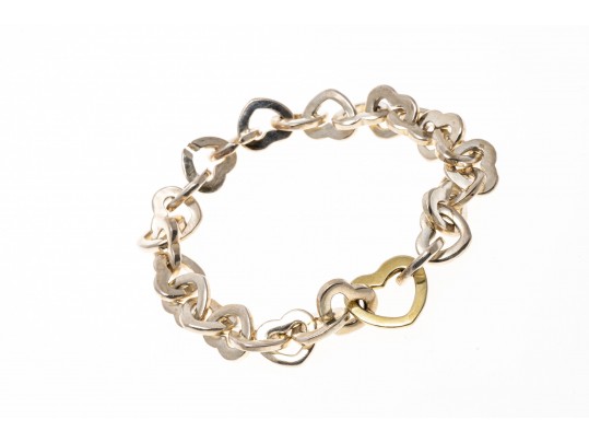 Tiffany & Co. Sterling Silver And 18kyg Open Heart Link Bracelet, With Outer Box