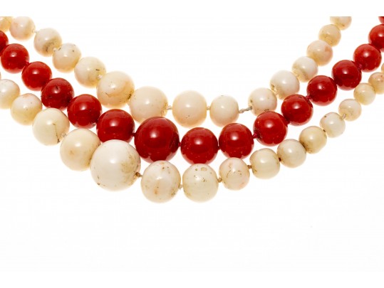 Lot Of Four Strung Beaded Necklaces, Turquoise, Tigers Eye And Coral