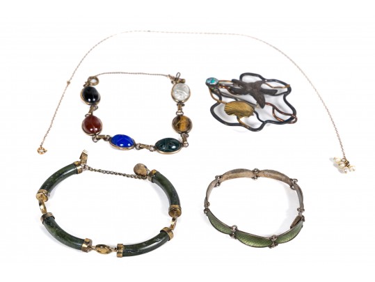 Small Lot Of Assorted Costume Jewelry, Including A Danish Silver Bracelet